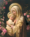 Mary and baby Jesus surrounded by roses.
