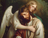 An angel comforting Jesus Christ in Gethsemane.