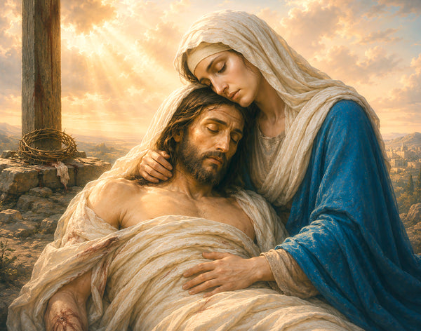Mary holding Jesus Christ after his descent from the cross.