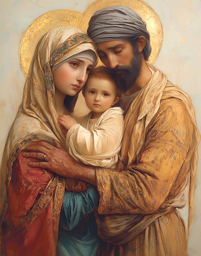 Mary and Joseph holding a young Jesus Christ.