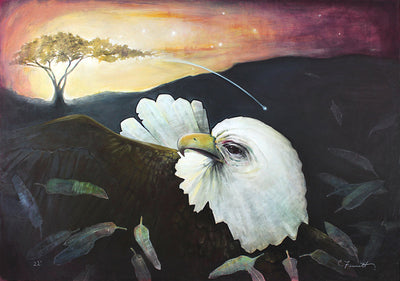 Bald eagle stuck in water representing honesty and overcoming addiction.