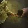 Jesus writing on the ground with a woman who has sinned.