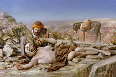 A man helping another man get a drink.