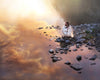 Jesus kneeling at edge of water in contemplation.