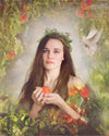 Even in the Garden of Eden holding the forbiden fruit.